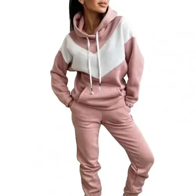 1 Set Women Hoodie Pants Set Sports Suit 2023 Hooded Drawstring Women Contrast Color Sweatshirt Pockets Pants for Sports