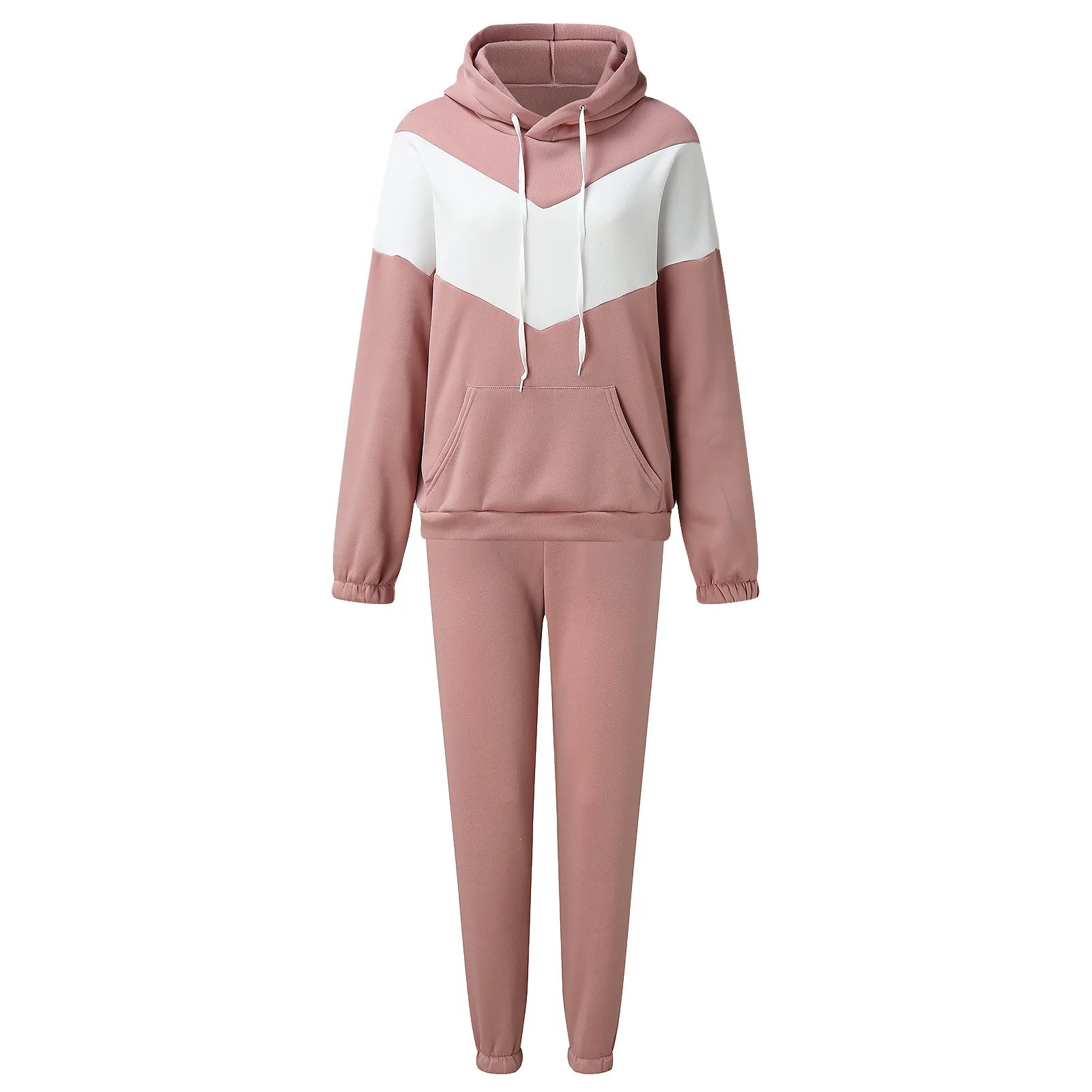 1 Set Women Hoodie Pants Set Sports Suit 2023 Hooded Drawstring Women Contrast Color Sweatshirt Pockets Pants for Sports
