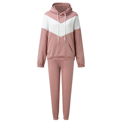 1 Set Women Hoodie Pants Set Sports Suit 2023 Hooded Drawstring Women Contrast Color Sweatshirt Pockets Pants for Sports