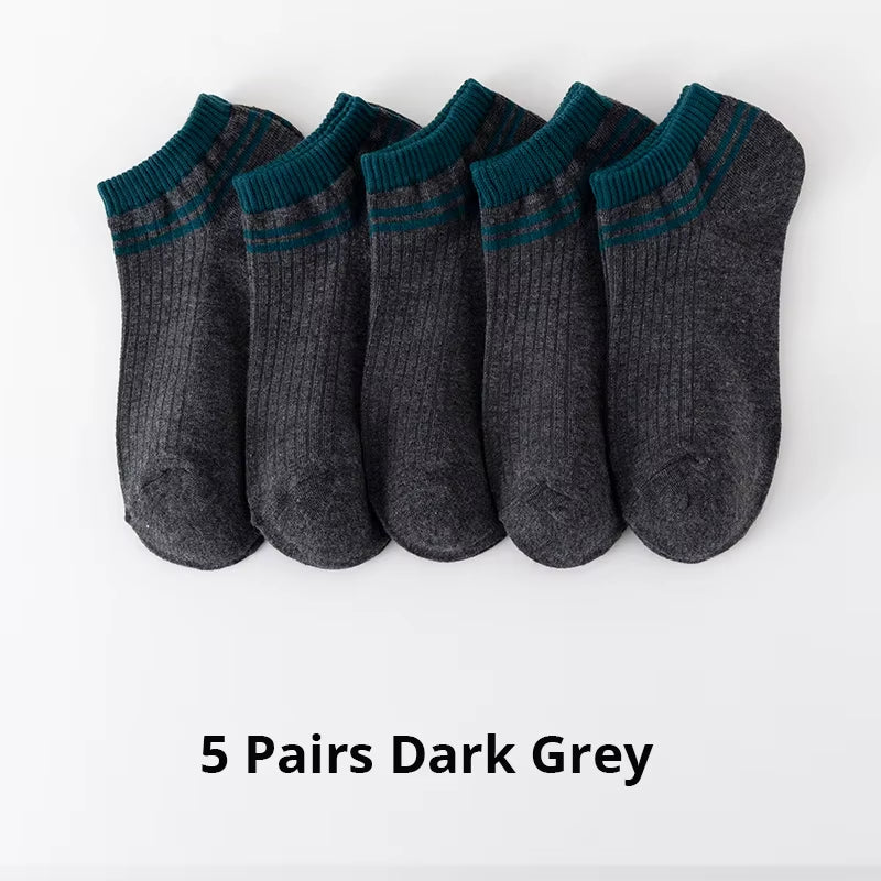 5 Pairs Sports Breathable Low Cut Boat Socks Spring Summer Cotton Striped Sports Korean Preppy Style Men Socks