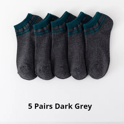 5 Pairs Sports Breathable Low Cut Boat Socks Spring Summer Cotton Striped Sports Korean Preppy Style Men Socks