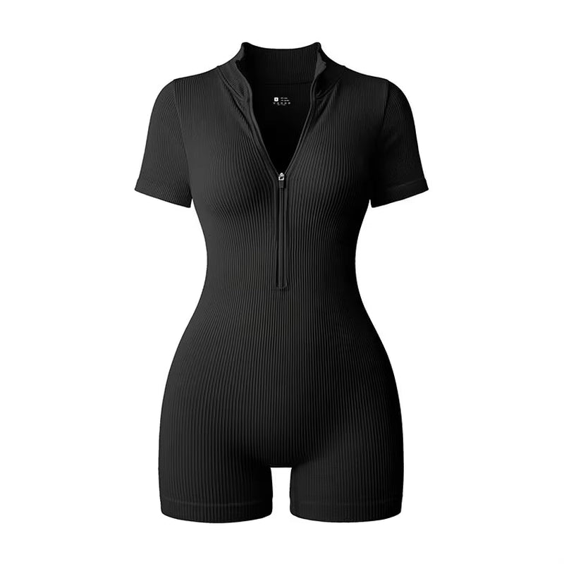 2025 Yoga Jumpsuit Summer Short Sleeve Zipper Sports Wear Gym Fitness Sports Bodysuits Women Fashion Running Yoga Fitness Suit