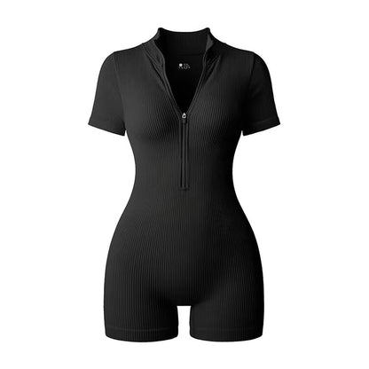 2025 Yoga Jumpsuit Summer Short Sleeve Zipper Sports Wear Gym Fitness Sports Bodysuits Women Fashion Running Yoga Fitness Suit