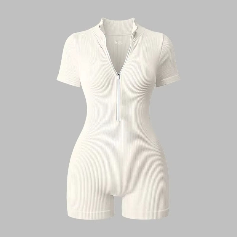 2025 Yoga Jumpsuit Summer Short Sleeve Zipper Sports Wear Gym Fitness Sports Bodysuits Women Fashion Running Yoga Fitness Suit