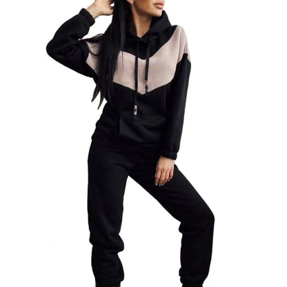 1 Set Women Hoodie Pants Set Sports Suit 2023 Hooded Drawstring Women Contrast Color Sweatshirt Pockets Pants for Sports