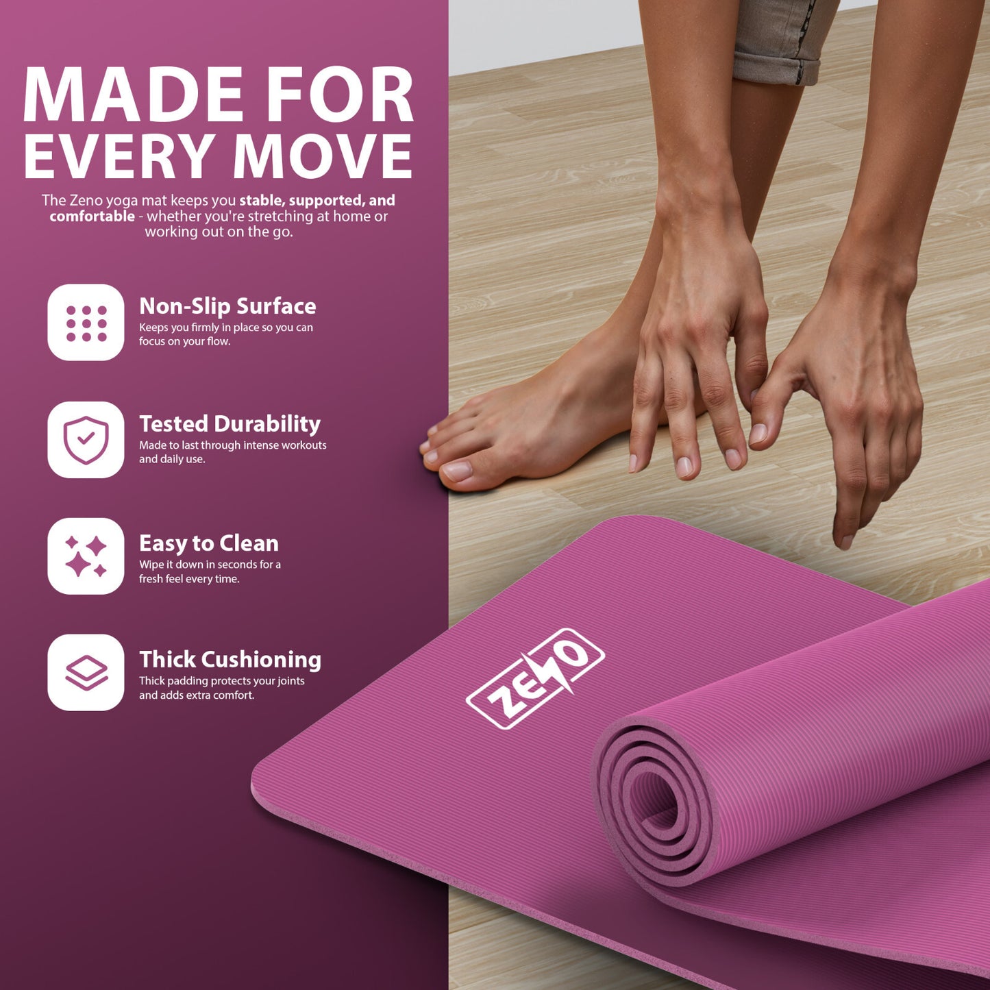 YOGA MAT 10MM THICK EXERCISE MAT GYM WORKOUT FITNESS PILATES HOME NON SLIP NBR