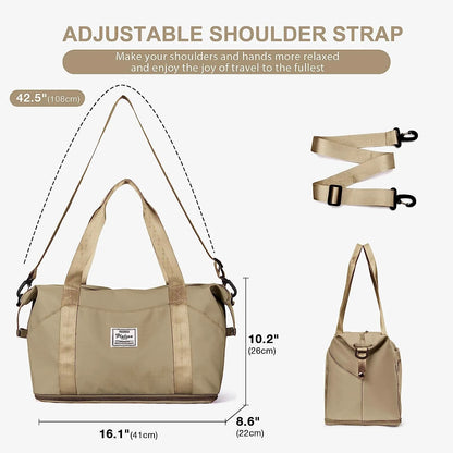 Travel Bag, Waterproof Duffel Gym Tote Bag, Weekender Carry on Overnight Bags for Women Men Approved Personal Item Bag for Airlines with Trolley Sleeve, Travel Duffel Bags, Khaki