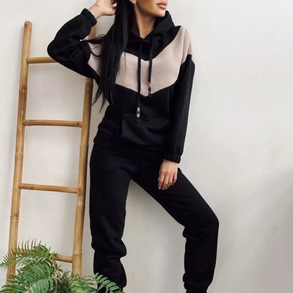 1 Set Women Hoodie Pants Set Sports Suit 2023 Hooded Drawstring Women Contrast Color Sweatshirt Pockets Pants for Sports
