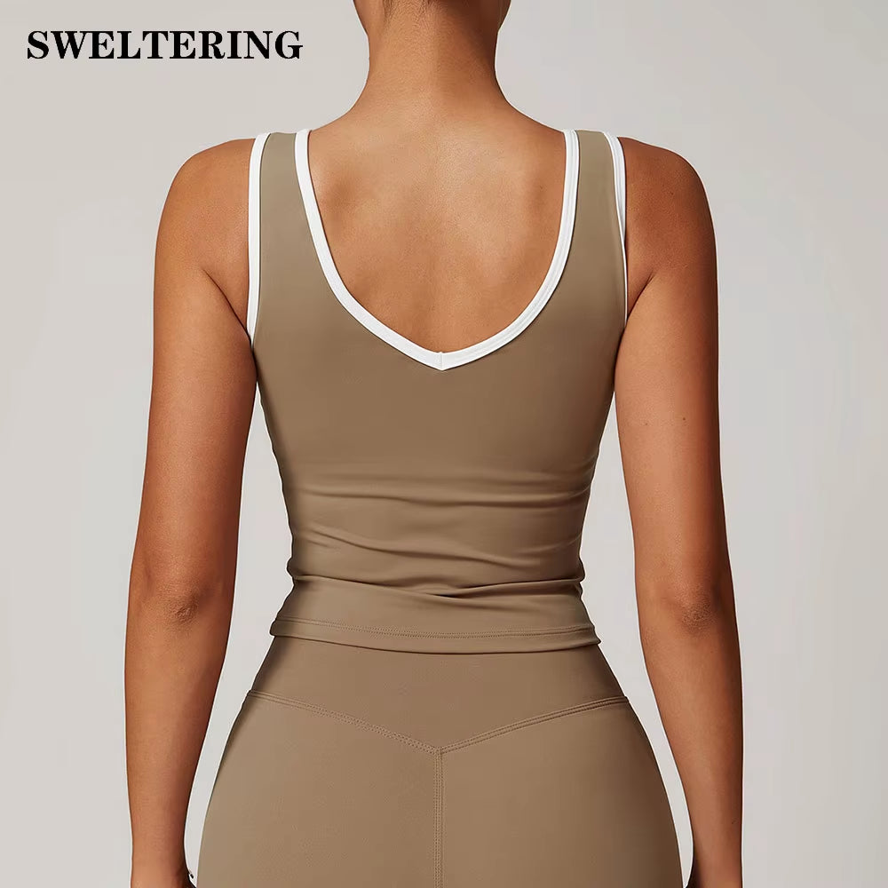 Women Clothes Breathable Sports Bra Absorb Sweat Shockproof Padded Gym Running Fitness Color Blocking Yoga Bra Sports Underwear