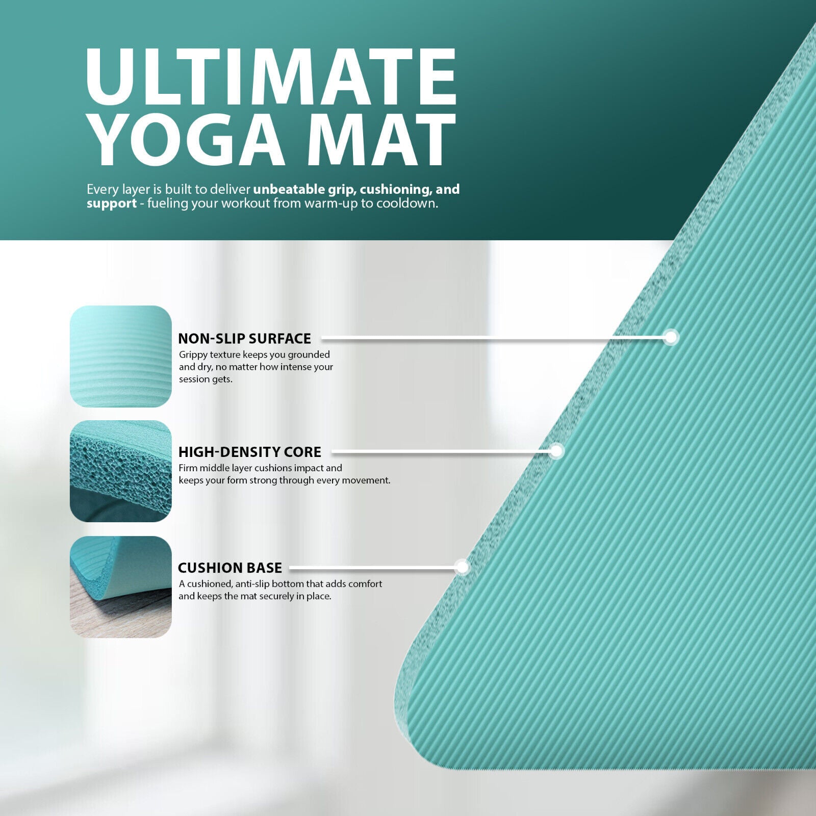 YOGA MAT 10MM THICK EXERCISE MAT GYM WORKOUT FITNESS PILATES HOME NON SLIP NBR