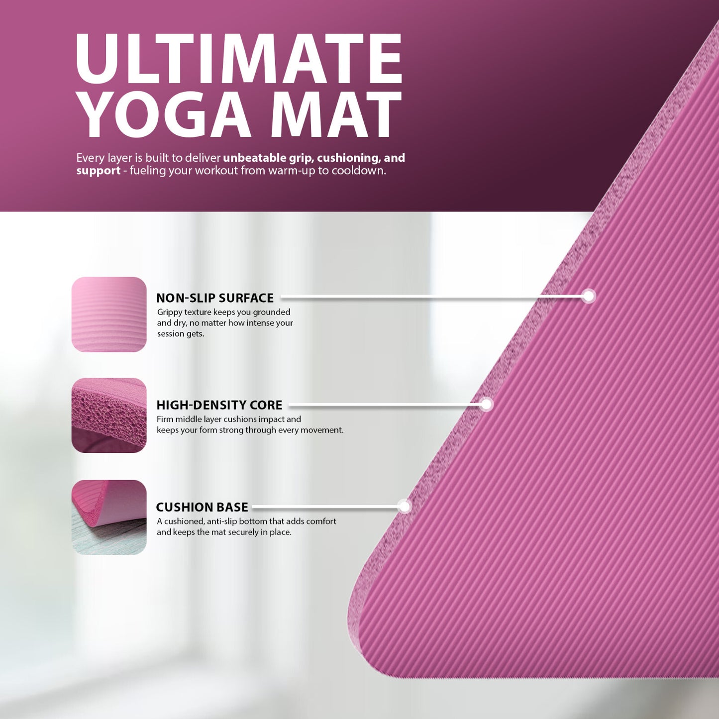 YOGA MAT 10MM THICK EXERCISE MAT GYM WORKOUT FITNESS PILATES HOME NON SLIP NBR