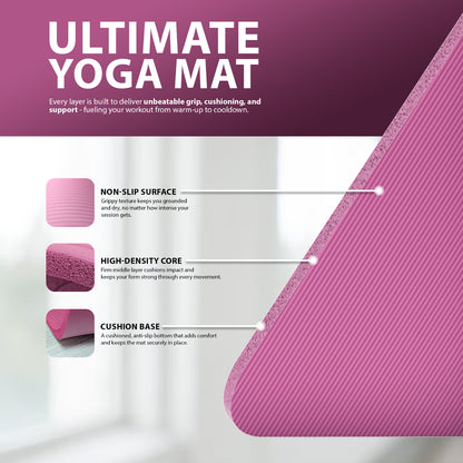 YOGA MAT 10MM THICK EXERCISE MAT GYM WORKOUT FITNESS PILATES HOME NON SLIP NBR