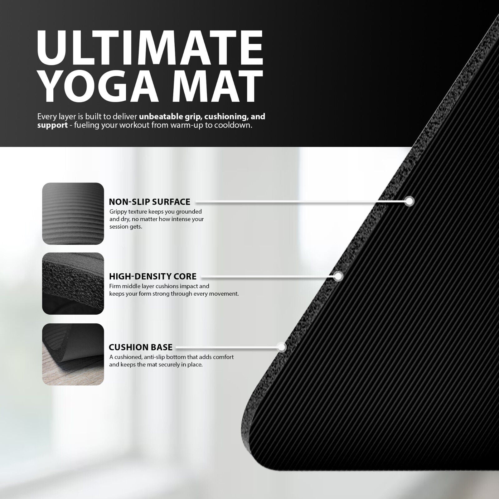 YOGA MAT 10MM THICK EXERCISE MAT GYM WORKOUT FITNESS PILATES HOME NON SLIP NBR